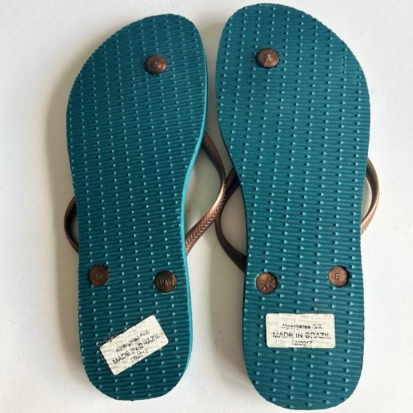 Havaianas Green Gold Orange Rubber Flip Flops size 9 - Picture 8 of 10